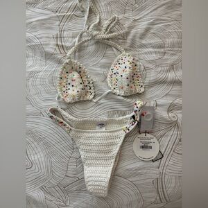 White Crochet Bikini with Multicolor Accents